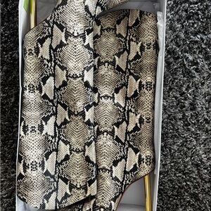 Classic Snake-Print Heeled Boots in Black and Cream